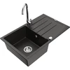 Granitinė virtuvinė plautuvė Mexen Bruno su maišytuvu ir sifonu, Metallic juodas/auksinis+Chrome