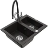 Granitinė virtuvinė plautuvė Mexen Carlos su maišytuvu ir sifonu, Metallic juodas/auksinis+Juodas/Chrome