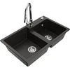 Granitinė virtuvinė plautuvė Mexen Tomas su maišytuvu ir sifonu, Metallic juodas/auksinis+Chrome