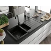 Granitinė virtuvinė plautuvė Mexen Andres su maišytuvu ir sifonu, Metallic juodas/auksinis+Juodas(B)