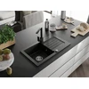Granitinė virtuvinė plautuvė Mexen Pablo su maišytuvu ir sifonu, Metallic juodas/auksinis+Juodas