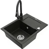 Granitinė virtuvinė plautuvė Mexen Enzo su maišytuvu ir sifonu, Metallic juodas/auksinis+Juodas