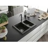 Granitinė virtuvinė plautuvė Mexen Carlos su maišytuvu ir sifonu, Metallic juodas/auksinis+Juodas/Chrome