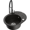 Granitinė virtuvinė plautuvė Mexen Kevin su maišytuvu ir sifonu, Metallic juodas/auksinis+Juodas/Chrome
