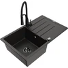 Granitinė virtuvinė plautuvė Mexen Bruno su maišytuvu ir sifonu, Metallic juodas/auksinis+Juodas