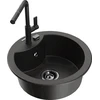 Granitinė virtuvinė plautuvė Mexen Diego su maišytuvu ir sifonu, Metallic juodas/auksinis+Juodas