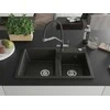 Granitinė virtuvinė plautuvė Mexen Tomas su maišytuvu ir sifonu, Metallic juodas/auksinis+Juodas/Chrome