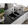 Granitinė virtuvinė plautuvė Mexen Carlos su maišytuvu ir sifonu, Metallic juodas/auksinis+Chrome