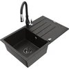 Granitinė virtuvinė plautuvė Mexen Bruno su maišytuvu ir sifonu, Metallic juodas/auksinis+Juodas