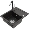 Granitinė virtuvinė plautuvė Mexen Enzo su maišytuvu ir sifonu, Metallic juodas/auksinis+Juodas/Chrome