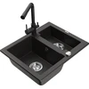 Granitinė virtuvinė plautuvė Mexen Carlos su maišytuvu ir sifonu, Metallic juodas/auksinis+Juodas