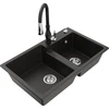 Granitinė virtuvinė plautuvė Mexen Tomas su maišytuvu ir sifonu, Metallic juodas/auksinis+Juodas