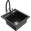 Granitinė virtuvinė plautuvė Mexen Vito su maišytuvu ir sifonu, Metallic juodas/auksinis+Juodas/Chrome