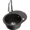 Granitinė virtuvinė plautuvė Mexen Kevin su maišytuvu ir sifonu, Metallic juodas/auksinis+Chrome