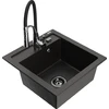 Granitinė virtuvinė plautuvė Mexen Vito su maišytuvu ir sifonu, Metallic juodas/auksinis+Juodas/Chrome