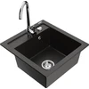 Granitinė virtuvinė plautuvė Mexen Vito su maišytuvu ir sifonu, Metallic juodas/auksinis+Chrome
