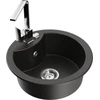 Granitinė virtuvinė plautuvė Mexen Diego su maišytuvu ir sifonu, Metallic juodas/auksinis+Chrome