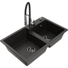 Granitinė virtuvinė plautuvė Mexen Tomas su maišytuvu ir sifonu, Metallic juodas/auksinis+Juodas/Chrome