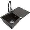 Granitinė virtuvinė plautuvė Mexen Cesar su maišytuvu ir sifonu, Metallic juodas/auksinis+Juodas/Chrome