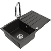 Granitinė virtuvinė plautuvė Mexen Bruno su maišytuvu ir sifonu, Metallic juodas/auksinis+Chrome