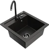 Granitinė virtuvinė plautuvė Mexen Vito su maišytuvu ir sifonu, Metallic juodas/auksinis+Juodas