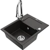 Granitinė virtuvinė plautuvė Mexen Enzo su maišytuvu ir sifonu, Metallic juodas/auksinis+Chrome