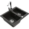 Granitinė virtuvinė plautuvė Mexen Carlos su maišytuvu ir sifonu, Metallic juodas/auksinis+Chrome