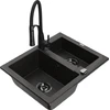 Granitinė virtuvinė plautuvė Mexen Carlos su maišytuvu ir sifonu, Metallic juodas/auksinis+Juodas