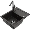 Granitinė virtuvinė plautuvė Mexen Enzo su maišytuvu ir sifonu, Metallic juodas/auksinis+Juodas