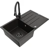 Granitinė virtuvinė plautuvė Mexen Bruno su maišytuvu ir sifonu, Metallic juodas/auksinis+Juodas