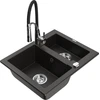 Granitinė virtuvinė plautuvė Mexen Carlos su maišytuvu ir sifonu, Metallic juodas/auksinis+Juodas/Chrome