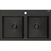 Granitinė virtuvinė plautuvė Mexen Hektor su sifonu, Metallic juodas/auksinis+Juodas, 800 x 480 mm