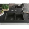 Granitinė virtuvinė plautuvė Mexen Tomas su maišytuvu ir sifonu, Metallic juodas/auksinis+Juodas/Chrome