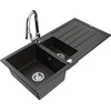 Granitinė virtuvinė plautuvė Mexen Andres su maišytuvu ir sifonu, Metallic juodas/auksinis+Chrome