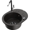 Granitinė virtuvinė plautuvė Mexen Kevin su maišytuvu ir sifonu, Metallic juodas/auksinis+Juodas/Chrome