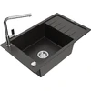 Granitinė virtuvinė plautuvė Mexen Elias su maišytuvu ir sifonu, Metallic juodas/auksinis+Chrome