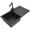 Granitinė virtuvinė plautuvė Mexen Leo su maišytuvu ir sifonu, Metallic juodas/auksinis+Juodas