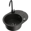 Granitinė virtuvinė plautuvė Mexen Kevin su maišytuvu ir sifonu, Metallic juodas/auksinis+Juodas(B)