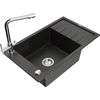 Granitinė virtuvinė plautuvė Mexen Elias su maišytuvu ir sifonu, Metallic juodas/auksinis+Chrome