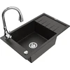 Granitinė virtuvinė plautuvė Mexen Elias su maišytuvu ir sifonu, Metallic juodas/auksinis+Chrome