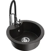 Granitinė virtuvinė plautuvė Mexen Diego su maišytuvu ir sifonu, Metallic juodas/auksinis+Juodas/Chrome