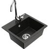 Granitinė virtuvinė plautuvė Mexen Milo su maišytuvu ir sifonu, Metallic juodas/auksinis+Chrome