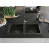 Granitinė virtuvinė plautuvė Mexen Mario su maišytuvu ir sifonu, Metallic juodas/auksinis+Juodas/Chrome