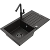 Granitinė virtuvinė plautuvė Mexen Pablo su maišytuvu ir sifonu, Metallic juodas/auksinis+Juodas