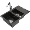 Granitinė virtuvinė plautuvė Mexen Gaspar su maišytuvu ir sifonu, Metallic juodas/auksinis+Juodas/Chrome