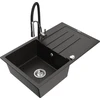 Granitinė virtuvinė plautuvė Mexen Bruno su maišytuvu ir sifonu, Metallic juodas/auksinis+Juodas/Chrome
