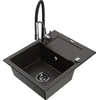 Granitinė virtuvinė plautuvė Mexen Enzo su maišytuvu ir sifonu, Metallic juodas/auksinis+Juodas/Chrome