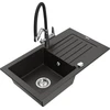 Granitinė virtuvinė plautuvė Mexen Pablo su maišytuvu ir sifonu, Metallic juodas/auksinis+Juodas/Chrome