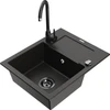 Granitinė virtuvinė plautuvė Mexen Enzo su maišytuvu ir sifonu, Metallic juodas/auksinis+Juodas(B)