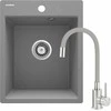 Granitinė virtuvinė plautuvė Deante Corio su maišytuvu, ZRCPS103, Metallic pilkas+Pilkas/steel